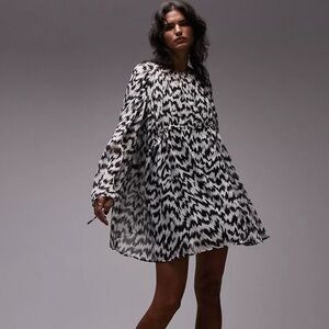 Topshop Oversized Gathered Channel Waist Black & White Mini Dress Size 4-6 Small